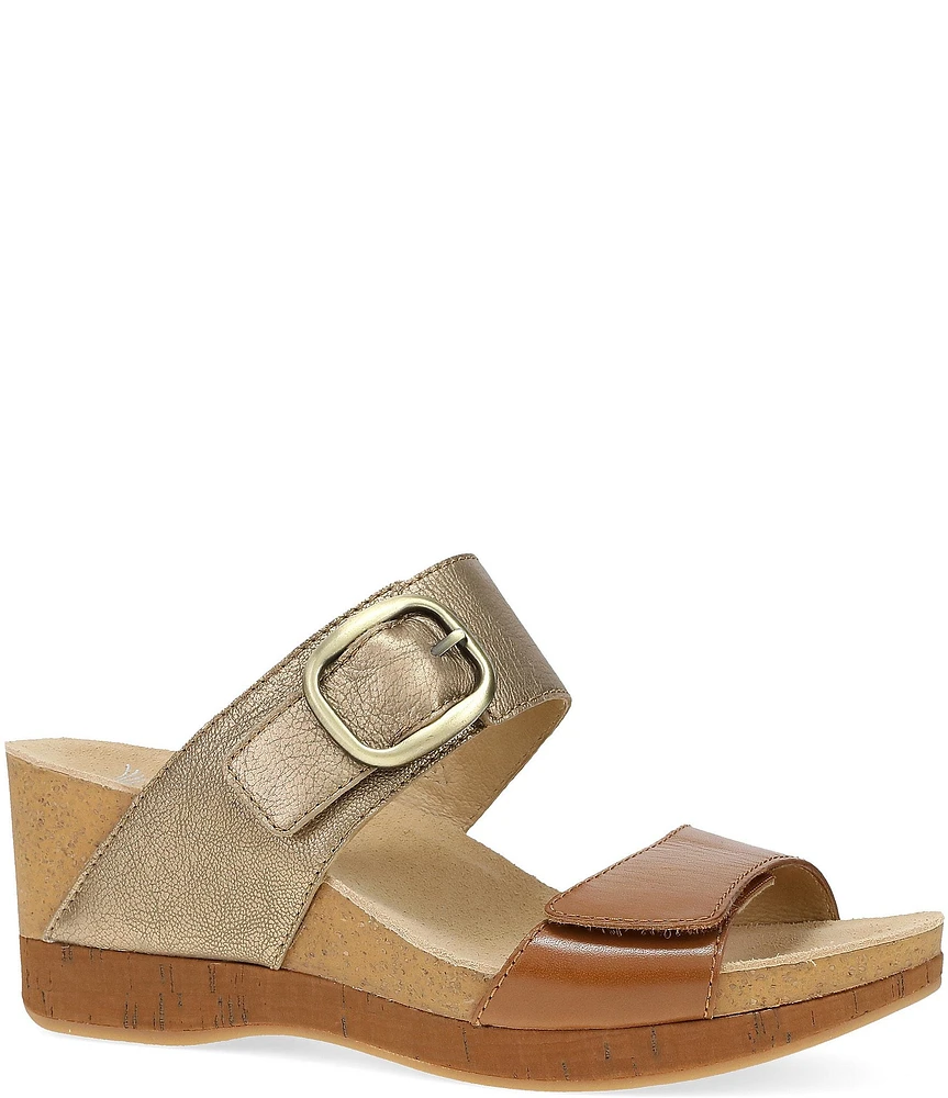 Dansko Shannon Leather Buckle Hardware Hook-and-Loop Wedge Slide Sandals