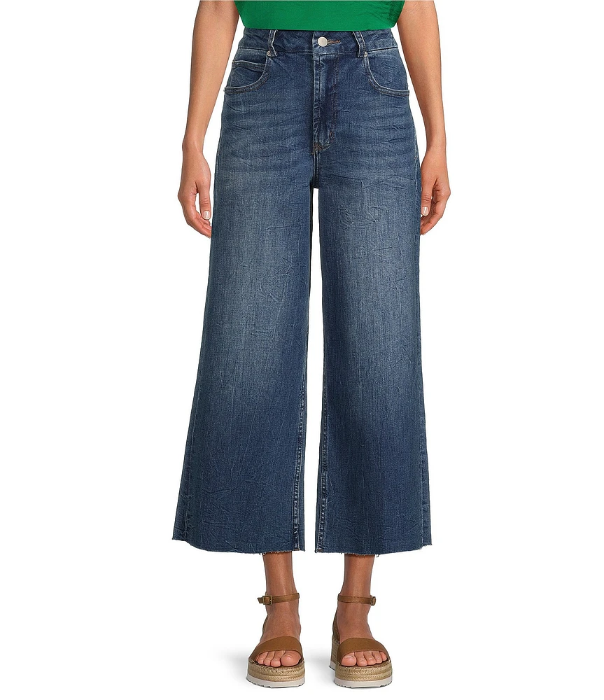 Dear John Audrey Stretch Denim High Rise Cropped Raw Hem Wide Leg Jeans