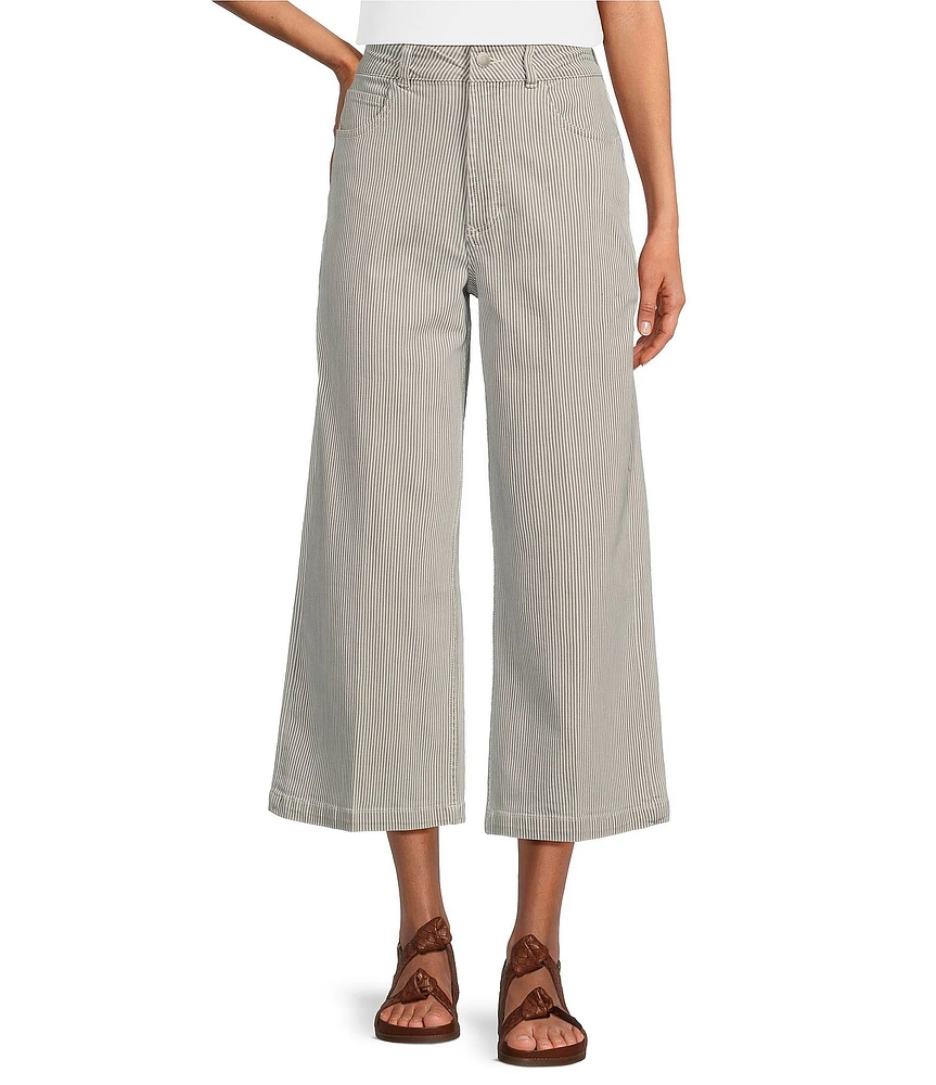 Dear John Audrey Striped Stretch Twill High Rise Wide Leg Cropped Jeans