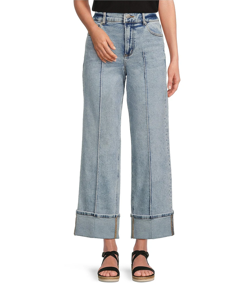 Dear John Holly Stretch Denim High Rise Pintuck Cuffed Wide Leg Jeans