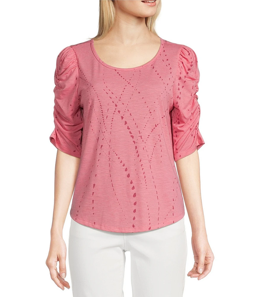Democracy Knit Printed Scoop Neck Elbow Sleeve Top