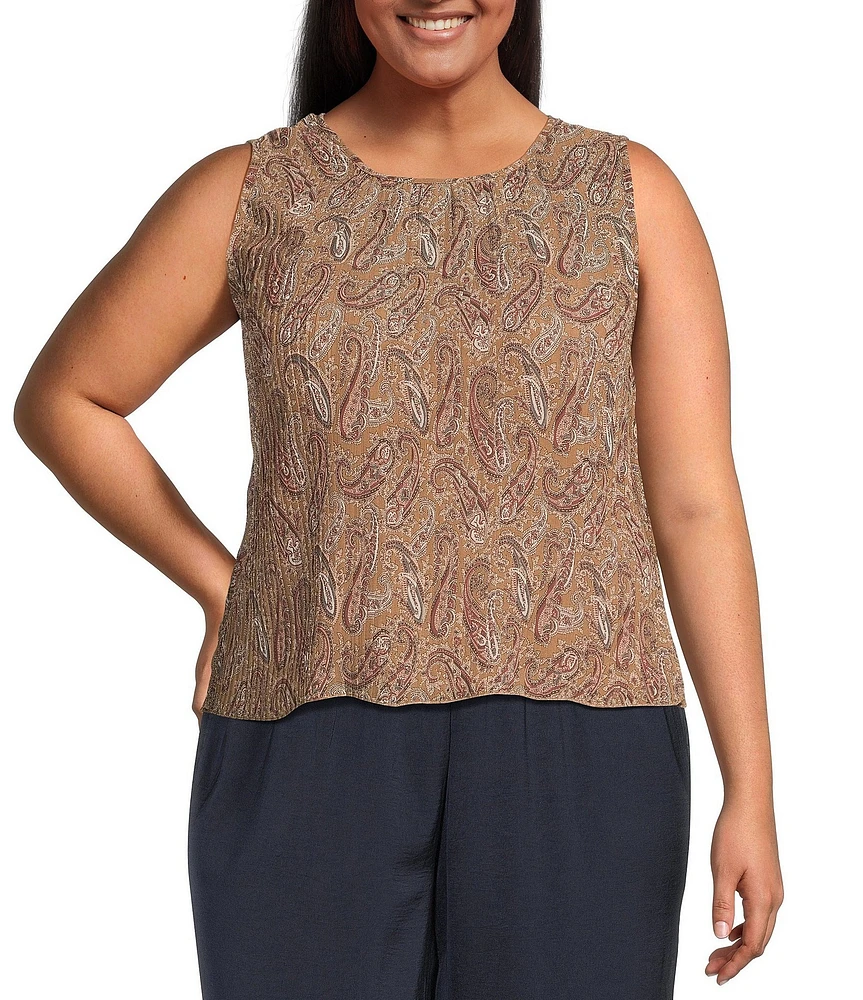 Dex Plus Paisley Print Sleeveless Pleated Top