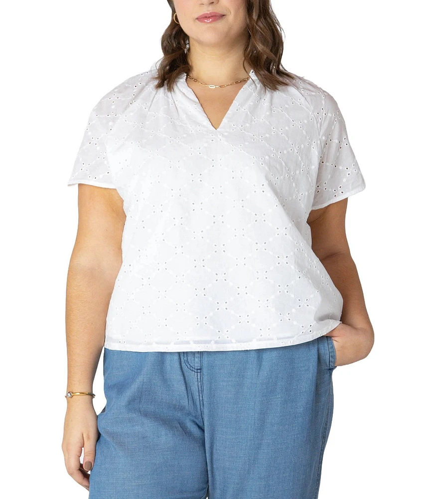 Dex Plus Short Sleeve Pointelle Knit Top