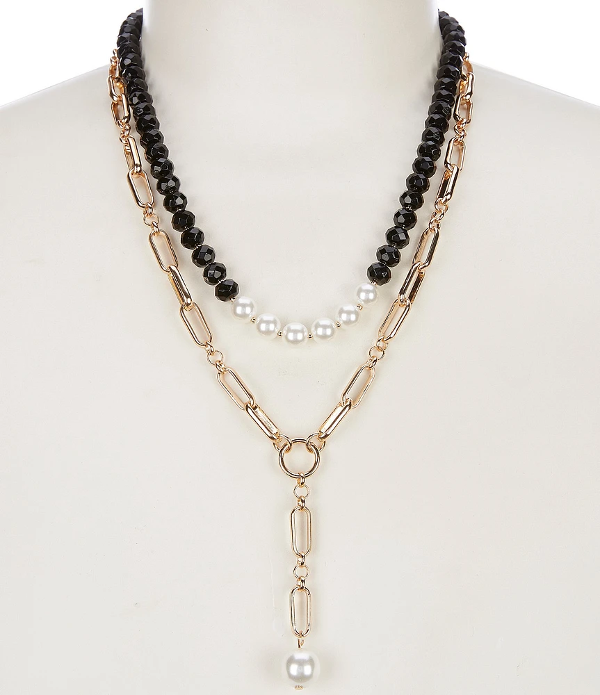 Dillard's Beaded Necklace & Paperclip Chain Pearl Drop Short Multi-Strand Necklace