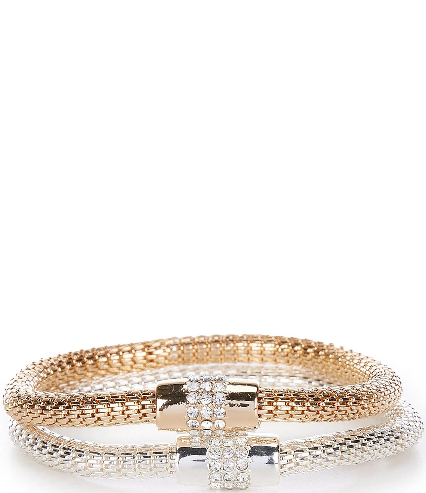 Dillard's Mesh Chain Crystal Pave Stretch Bracelet Set