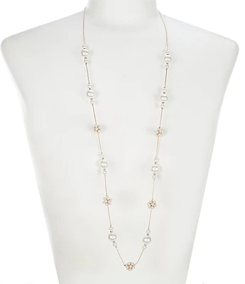 Dillard's Pearl Station Flower Long Strand Necklace