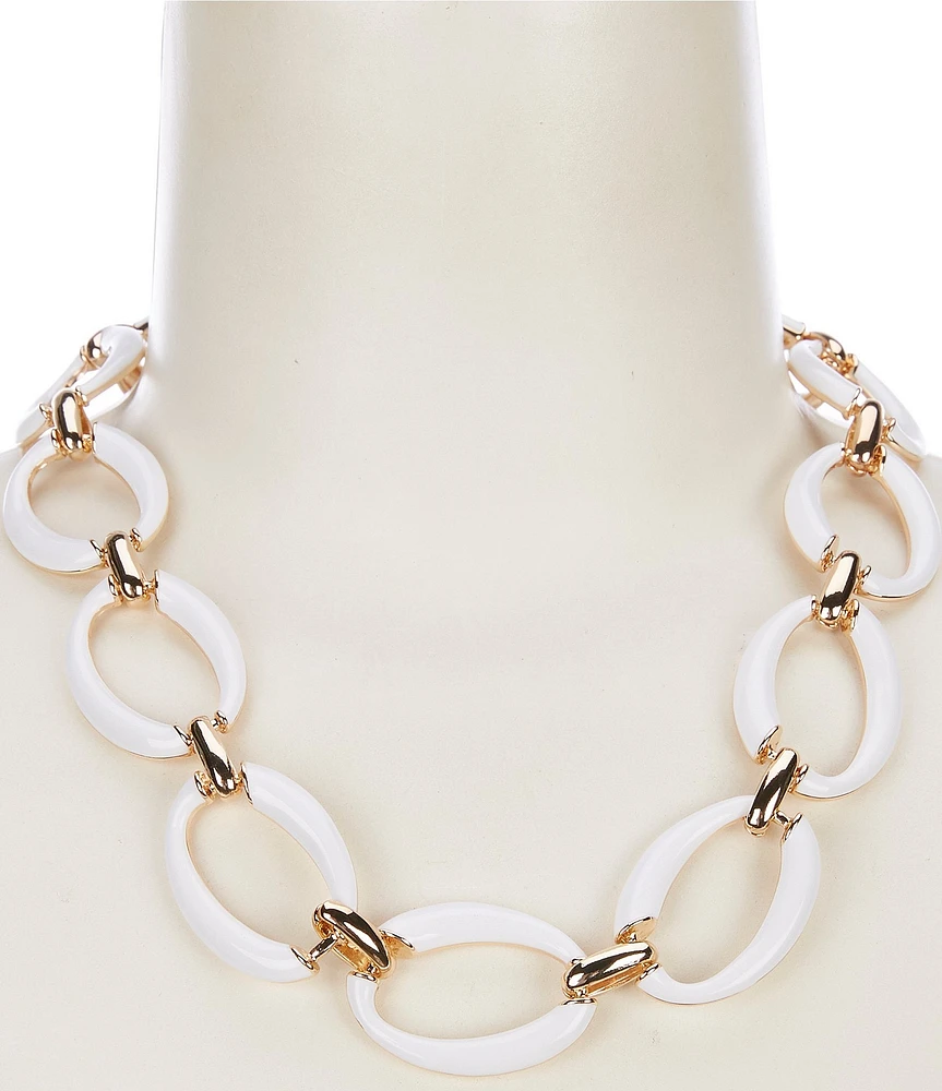 Dillard's White Enamel Oval Metal Chain Link Collar Necklace