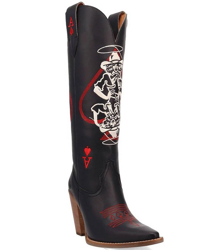 Dingo Ace Of Spades Leather Embroidered Tall Western Boots