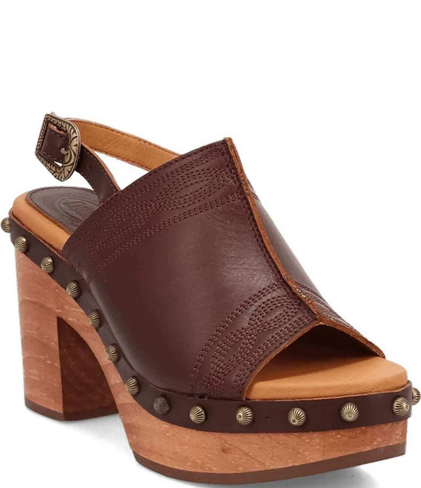 Dingo Clover Leather Studded Slingback Clog Sandals
