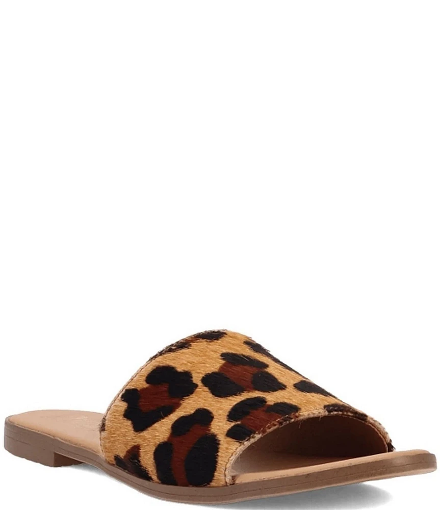 Dingo Tabby Leopard Print Calf Hair Slides