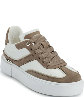 DKNY by Donna Karan Bethan Leather and Suede Lace Up Platform Sneakers