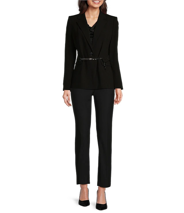 Donna Karan Crepe Yarn Notch Lapel Long Sleeve One-Button Jacket