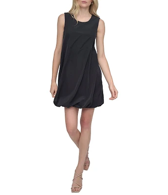 DKNY by Donna Karan Crew Neck Sleeveless Tech Poplin Bubble Hem Shift Dress
