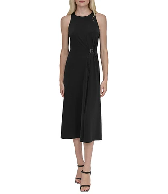 DKNY by Donna Karan Matte Jersey Crew Neck Sleeveless Sheath Midi Dress