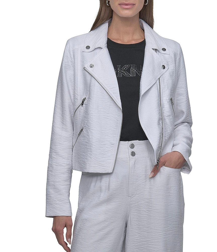 DKNY by Donna Karan Notch Lapel Crinkle Moto Jacket