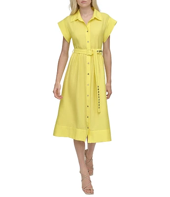 DKNY by Donna Karan Petite Size Short Sleeve Button Front Shirt Dress
