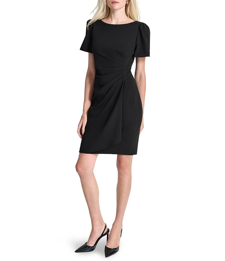 DKNY by Donna Karan Petite Size Short Sleeve Scuba Crepe Sheath Dress