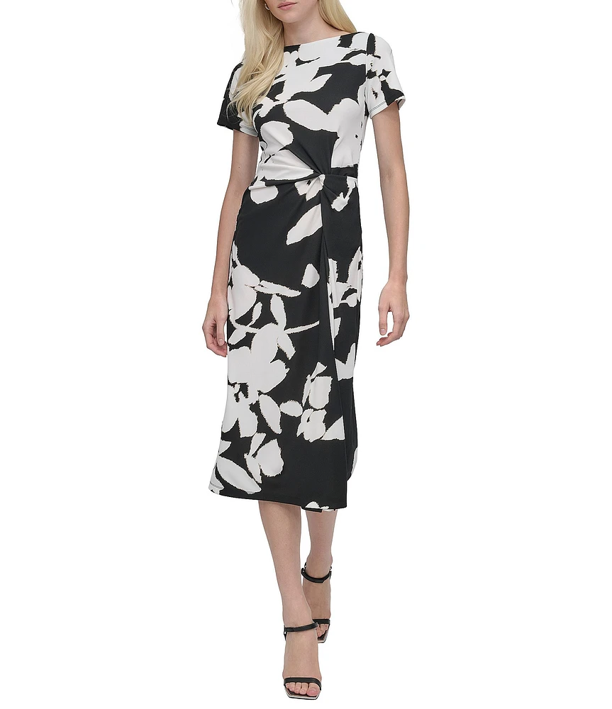 DKNY by Donna Karan Petite Size Short Sleeve Twisted Midi Dress