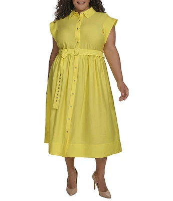 DKNY by Donna Karan Plus Size Short Sleeve Button Front Shirt Dress