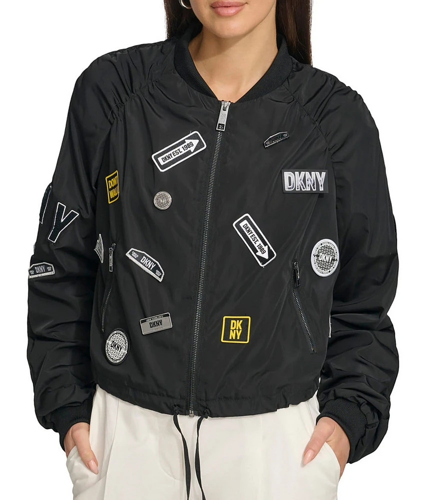 DKNY by Donna Karan Round Logo Patched Bomber Jacket