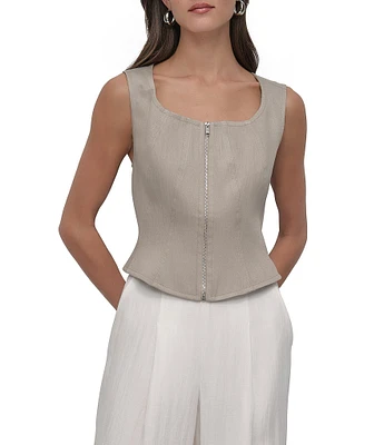 DKNY by Donna Karan Scoop Neck Sleeveless Zip Front Corset Top