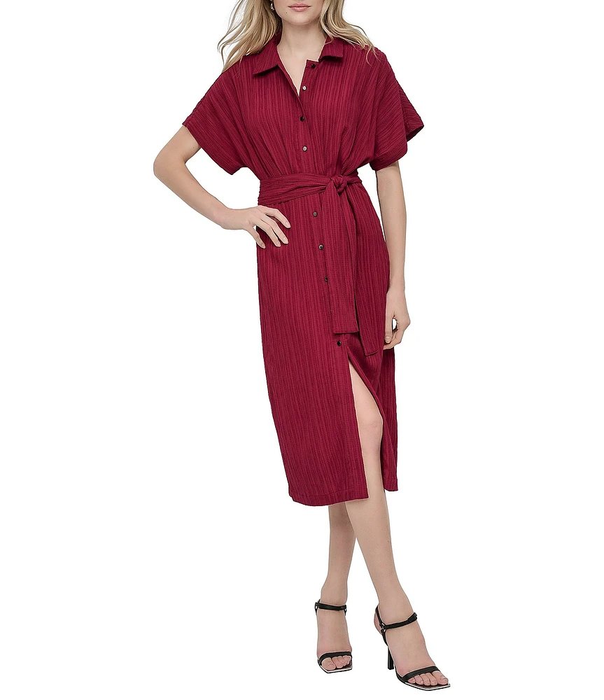 DKNY by Donna Karan Short Sleeve Pleated Shirt Midi Dress