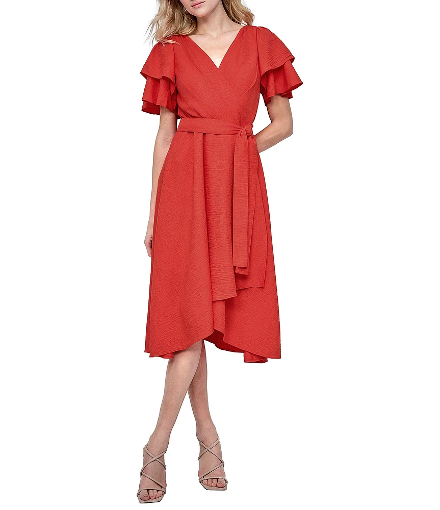 DKNY by Donna Karan Short Sleeve V-Neck Wrap Midi Dress