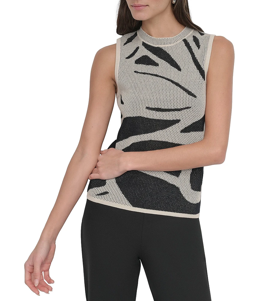 DKNY by Donna Karan Sleeveless Floral Crew Neck Sweater