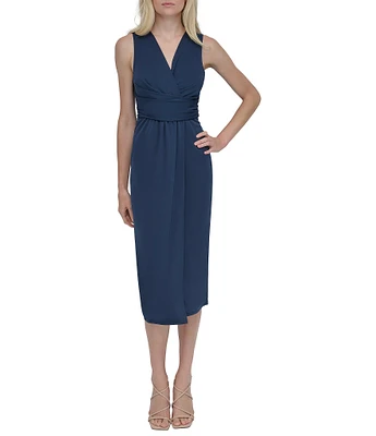 DKNY by Donna Karan Sleevless Ruched Sheath Midi Dress
