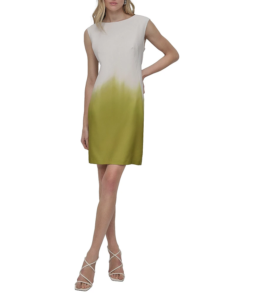 DKNY by Donna Karan Stretch Ombre Boat Neck Sleeveless Sheath Dress
