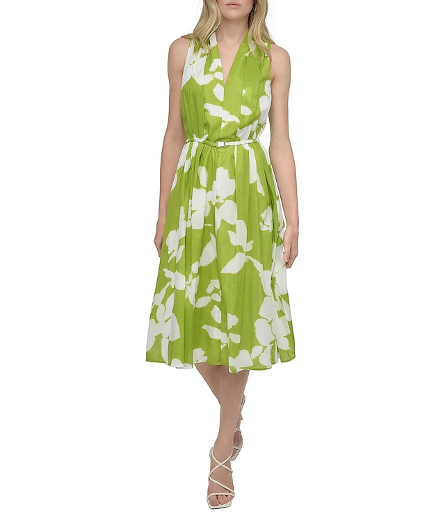 donna karan print halter neck midi dress DKNY by Donna Karan Voile Floral V Sleeveless Print 1920s and Antique