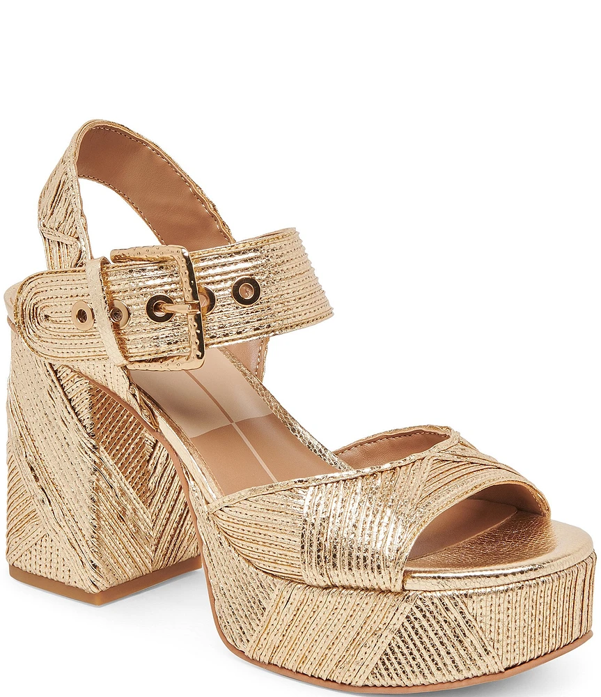 Dolce Vita Bobby Deco Leather Buckle Hardware Ankle Strap Platform Sandals