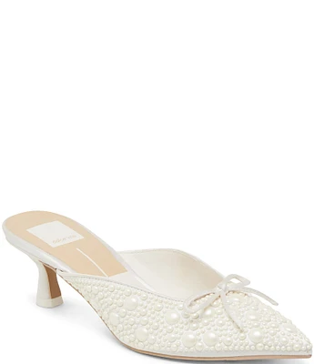 Dolce Vita Claytn Pearl Embellished Bow Detail Kitten Heel Dress Mules