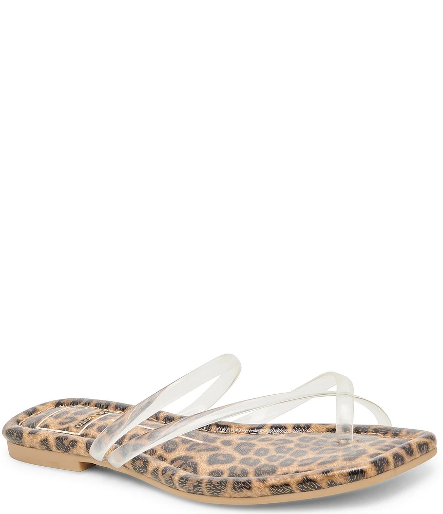 Dolce Vita Leanna Leopard Print Clear Strappy Flat Sandals
