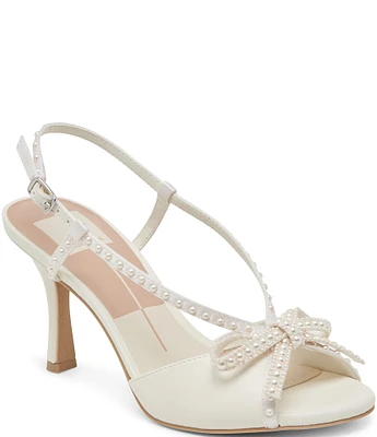 Dolce Vita Lonny Pearl Bow Leather Slingback Dress Sandals