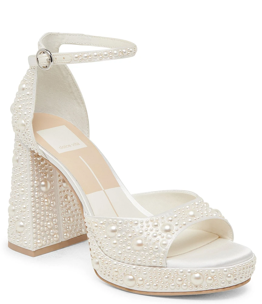 Dolce Vita Pandro Pearl Satin Ankle Strap Platform Sandals