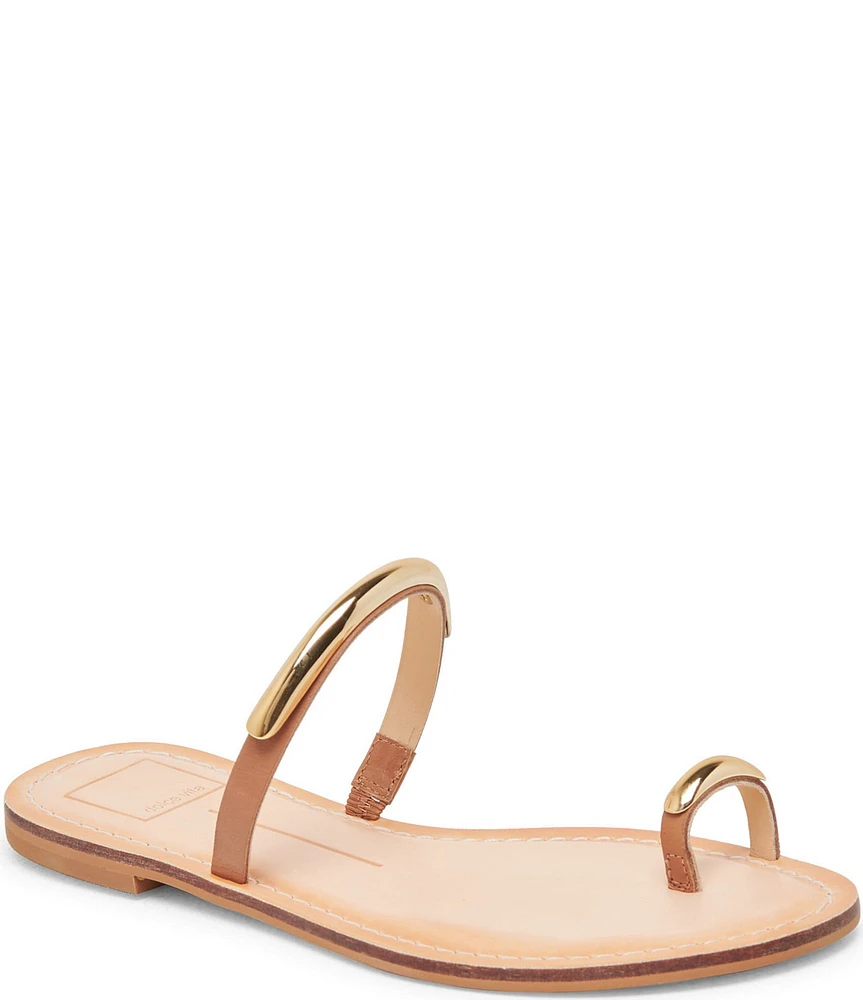 Dolce Vita Wink Leather Toe Ring Hardware Banded Slip On Sandals