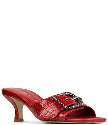 Donald Pliner Gabz Croco Embossed Patent Leather Buckle Hardware Dress Slide Sandals
