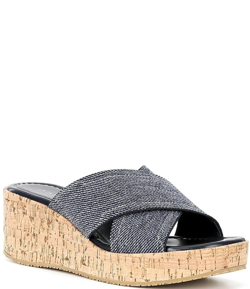 Donald Pliner Jocelyn Criss Cross Denim Slip-On Wedge Sandals