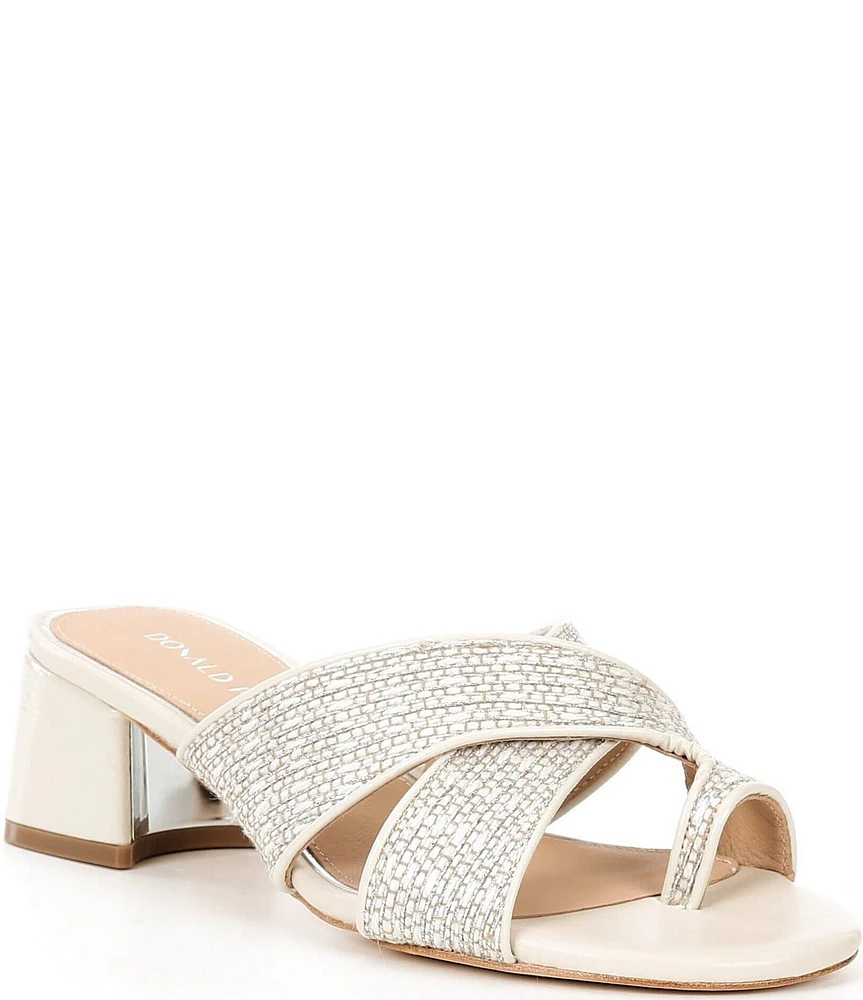 Donald Pliner Keena Metallic Leather Cross Band Toe Ring Block Heel Sandals