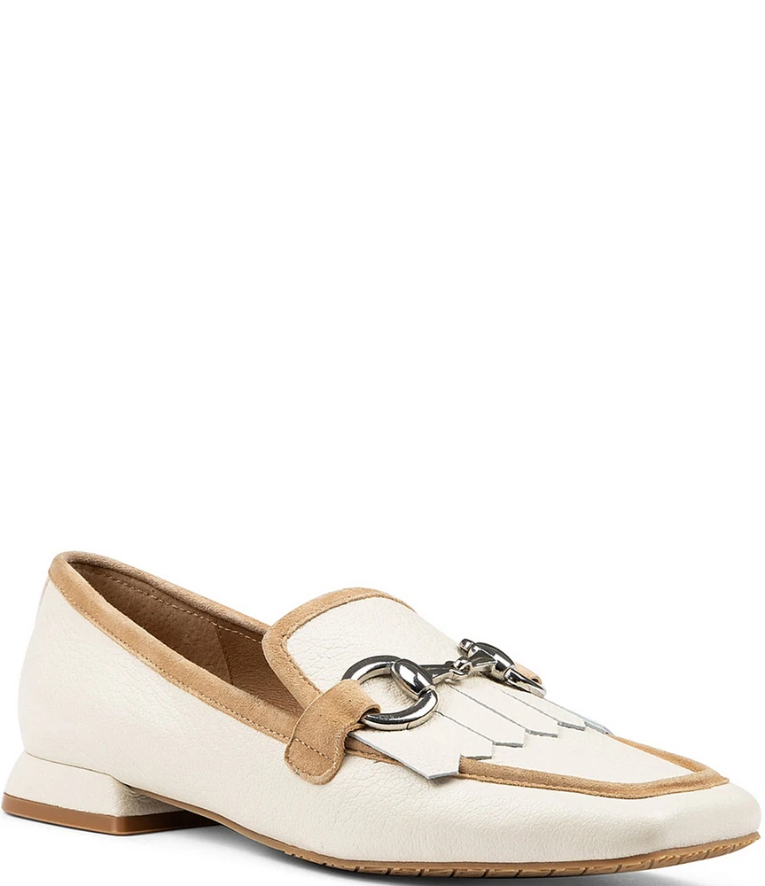 Donald Pliner Kilt Pebbled Leather Fringe Detail Bit Buckle Loafers