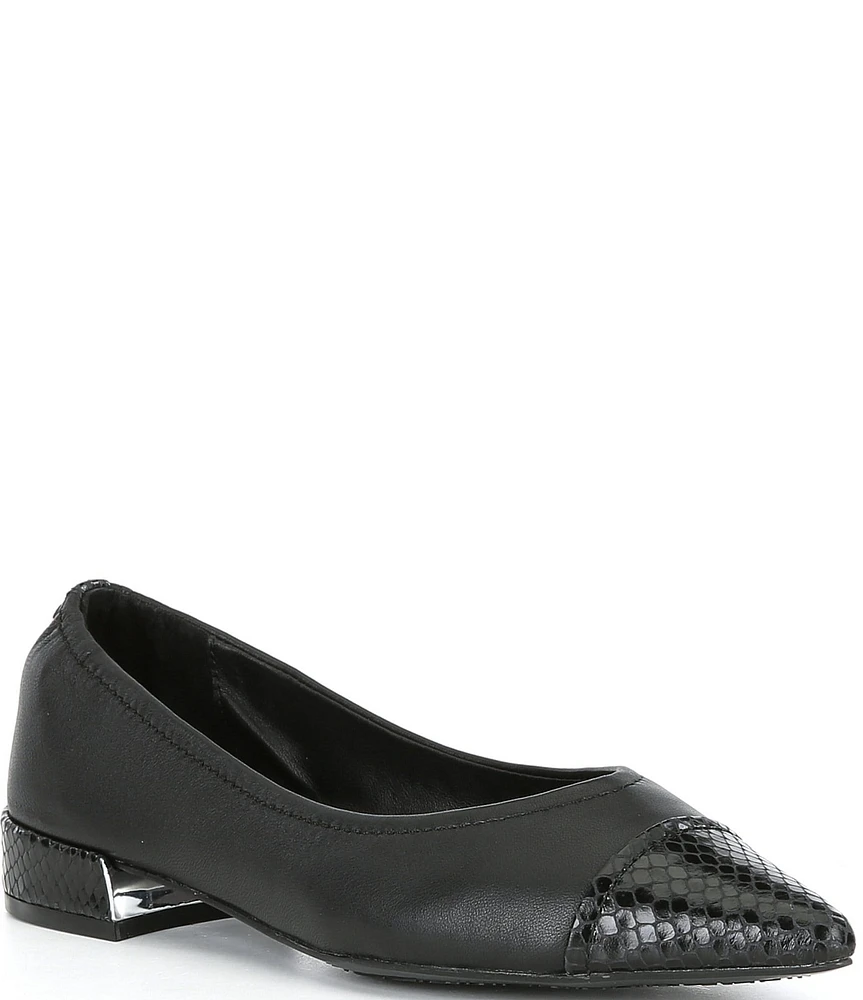 Donald Pliner Ladonna Leather Snake Embossed Cap Toe Flats