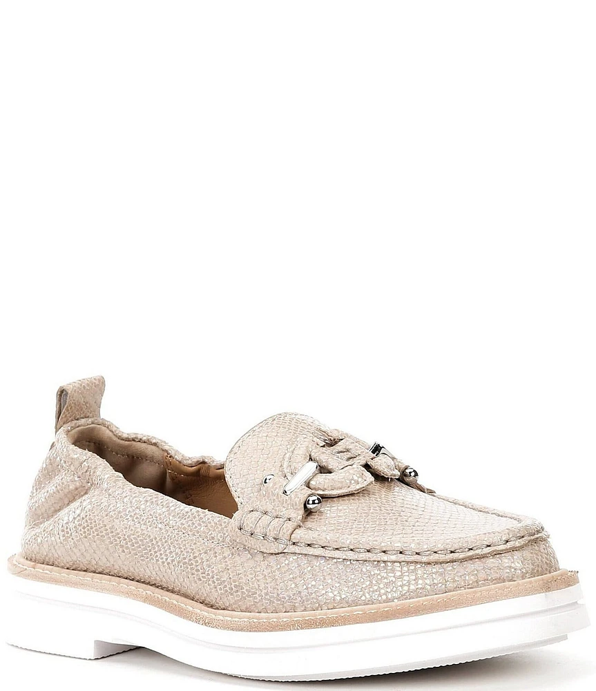 Donald Pliner Lomma Leather Iridescent Snake Print Bit Buckle Loafers