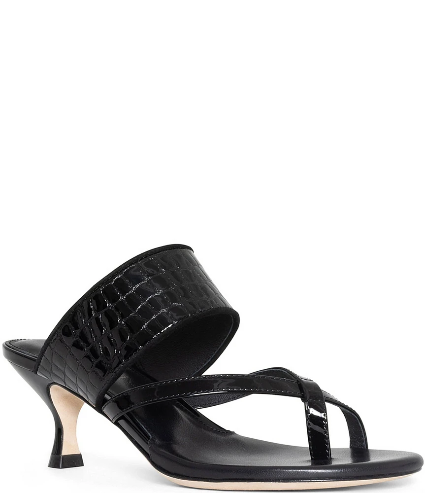 Donald Pliner Louka Patent Leather Croco Embossed Toe Loop Sandals