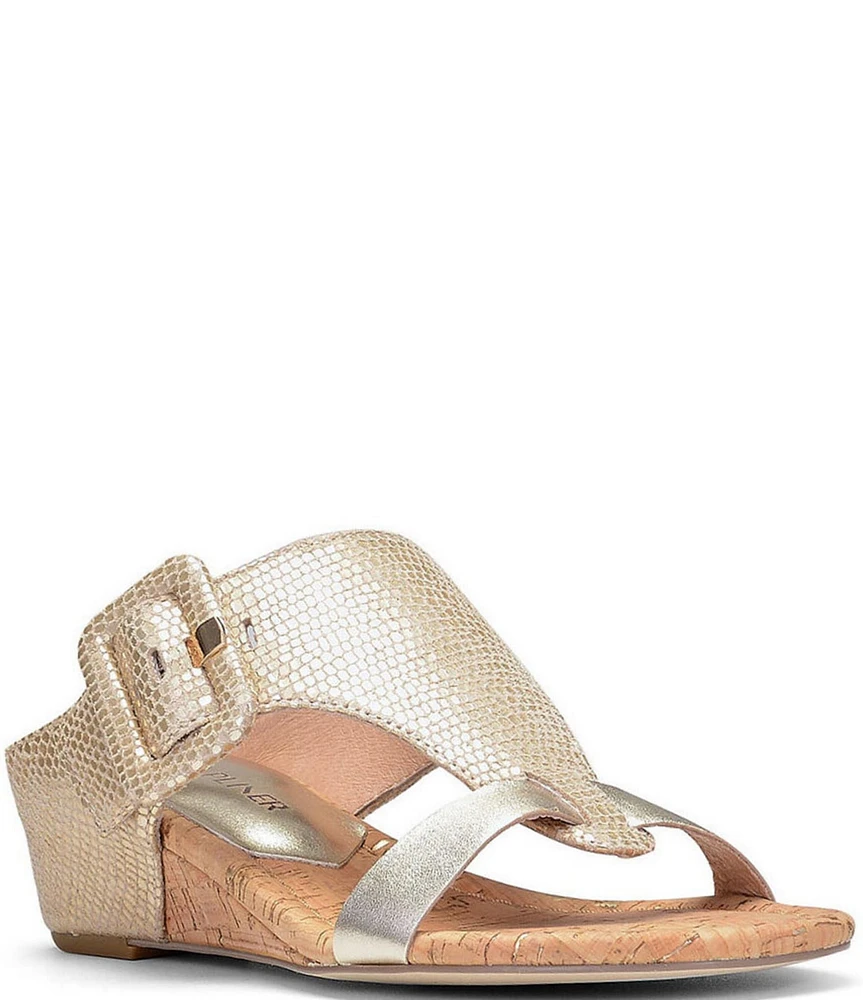 Donald Pliner Ofelia Buckle Detail Printed Leather Cork Wedge Slides