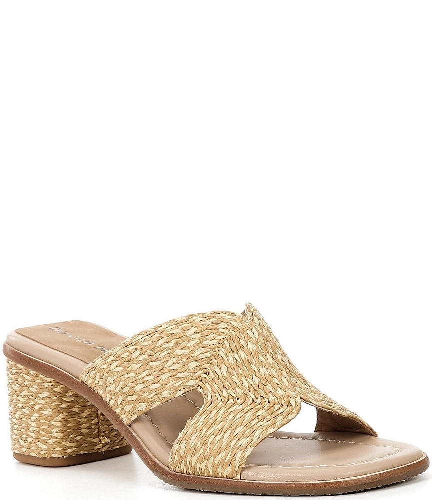 Donald Pliner Ohara Raffia Square Toe Block Heel Slide Sandals