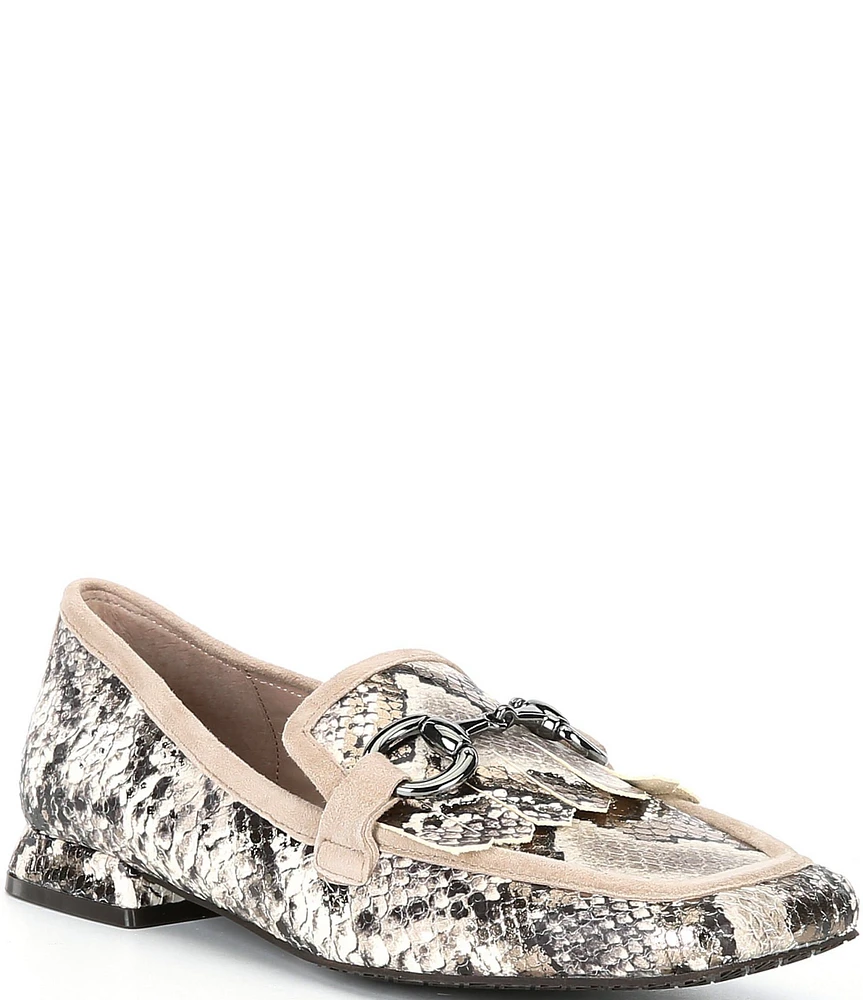 Donald Pliner Saeli Snake Embossed Leather Kilt Bit Buckle Loafers