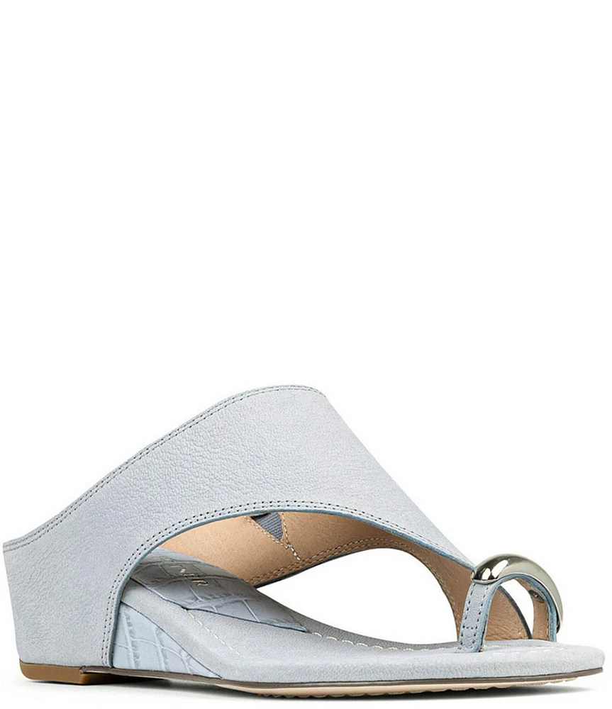 Donald Pliner Vesna Nubuck Toe Ring Hardware Wedge Slip On Sandals