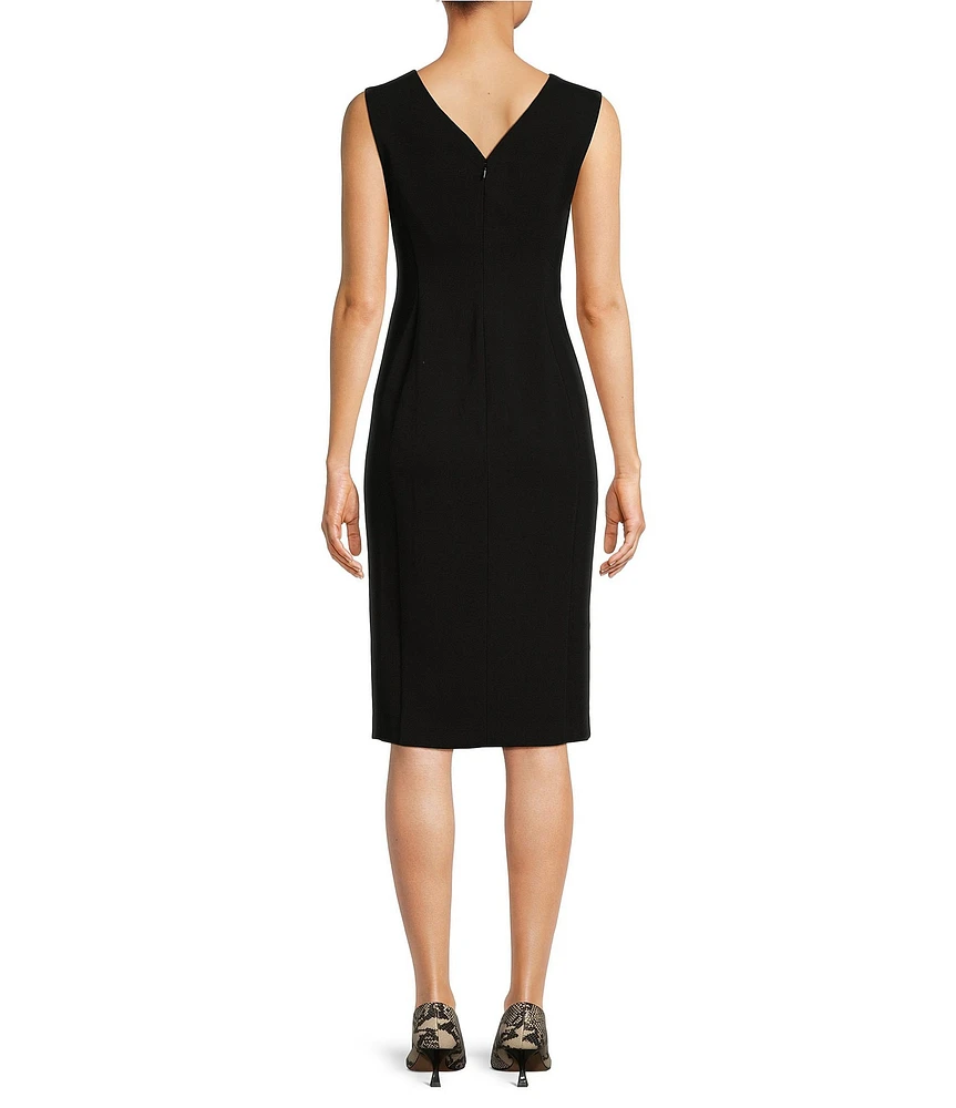 Donna Karan Cady Crepe V-Neck Sleeveless Front Slit Sheath Dress