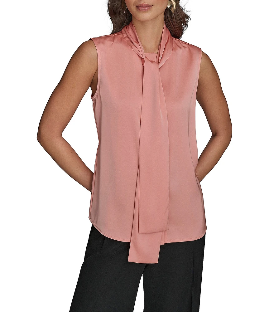 Donna Karan Charmeuse Sleeveless Tie Neck Top
